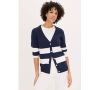 Strickjacke BONPRIX, Damen, Gr. 36/38 (S), blau (dunkelblau, weiß gestreift), Obermaterial: 100% Baumwolle, slim fit, Strickjacken Strickjacke, Slim fit Passform, mit Streifenmuster, eleganter Stil (1