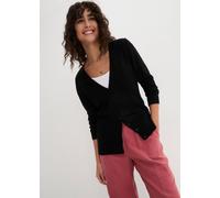 Strickjacke BONPRIX, Damen, Gr. 36/38 (S), schwarz, Feinstrick, Obermaterial: 70% Baumwolle, 30% Polyamid, unifarben, slim fit Po-bedeckend, tiefer V-Ausschnitt, Strickbündchen, Strickjacken Strickjac