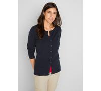 Strickjacke BONPRIX, Damen, Gr. 40/42 (M), blau (dunkelblau), Strick, Obermaterial: 60% Baumwolle, 30% Polyester, 10% Polyamid, unifarben, gerade normal, Rundhals, Rippbündchen, Strickjacken Strickjac