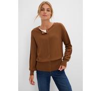 Strickjacke BONPRIX, Damen, Gr. 40/42 (M), braun (gewürzbraun), Obermaterial: 80% Viskose, 20% Polyamid, lässig geschnitten, Strickjacken Strickjacke, Feinstrickjacke, mit Knopfleiste, lässig geschnit