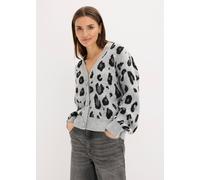 Strickjacke BONPRIX, Damen, Gr. 40/42 (M), grau meliert, schwarz leo, Strick, Obermaterial: 87% Polyacryl, 13% Polyester, oversize, Strickjacken Strickjacke, mit Leo-Design, Oversize-Passform, feminin