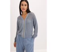 Strickjacke BONPRIX, Damen, Gr. 40/42 (M), rauchblau, silber, Obermaterial: 82% Viskose, 18% metallisierte Fasern, oversize, Strickjacken Strickjacke, Oversize-Passform, mit Reißverschluss vorne (1149