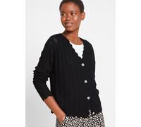 Strickjacke BONPRIX, Damen, Gr. 40/42 (M), schwarz, Strick, Obermaterial: 70% Viskose, 30% Polyamid, unifarben, festlich, oversize, Strickjacken Strickjacke, Oversize-Passform, mit Ajour-Muster, für f