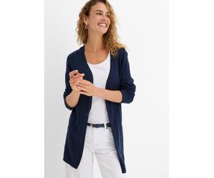 Strickjacke BONPRIX, Damen, Gr. 44/46 (L), blau (dunkelblau), Obermaterial: 100% Baumwolle, loose fit, Strickjacken Strickjacke, lockere Passform, leichter Slub-Strick, Casual Stil, aus Baumwolle (182