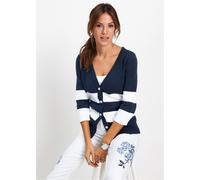 Strickjacke BONPRIX, Damen, Gr. 48/50 (XL), blau (dunkelblau, weiß gestreift), Obermaterial: 100% Baumwolle, slim fit, Strickjacken Strickjacke, Slim fit Passform, mit Streifenmuster, eleganter Stil (