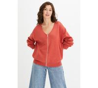 Strickjacke BONPRIX, Damen, Gr. 48/50 (XL), rosa (rhabarber meliert), Obermaterial: 50% Baumwolle, 50% Polyacryl, bequem, Strickjacken Strickjacke, bequeme Passform, femininer Stil, mit Reißverschluss