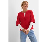 Strickjacke BONPRIX, Damen, Gr. 48/50 (XL), salsarot, Obermaterial: 82% Polyester, 10% Polyamid, 5% Wolle, 3% Elasthan, oversize, Strickjacken Strickjacke, mit Knopfleiste, Oversize-Passform, Halbarm,