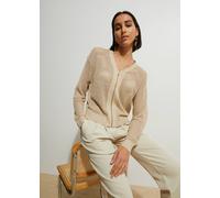 Strickjacke BONPRIX, Damen, Gr. 52/54 (XXL), hellsand, gold metallic, Obermaterial: 82% Viskose, 18% metallisierte Fasern, oversize, Strickjacken Strickjacke, Oversize-Passform, mit Reißverschluss vor