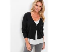 Strickjacke BONPRIX, Damen, Gr. 52/54 (XXL), schwarz, Strick, Obermaterial: 70% Baumwolle, 30% Polyamid, unifarben, bequem hüftlang, tiefer V-Ausschnitt, Strickkante, Strickjacken Strickjacke, bequeme