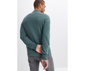 Strickjacke BONPRIX "Feinstrickjacke aus reiner Baumwolle", Herren, Gr. 52/54 (L), grün (graugrün), Obermaterial: 100% Baumwolle, regular fit, Strickjacken Strickjacke, Regular fit, Feinstrick, mit St