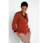 Strickjacke BONPRIX "Grobe Strickjacke mit recycelter Baumwolle", Damen, Gr. 36/38 (S), braun (rostbraun meliert), Strick, Obermaterial: 47% Polyacryl, 36% Baumwolle, 17% Polyester, meliert, bequem no