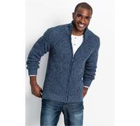 Strickjacke BONPRIX, Herren, Gr. 48/50 (M), blau (mattblau meliert), Strick, Obermaterial: 50% Baumwolle, 50% Polyacryl, meliert, regular fit hüftbedeckend, Rundhals, Raglanärmel Strickbündchen, Stric