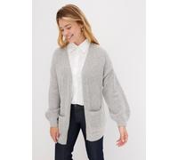 Strickjacke BONPRIX "Oversize-Strickjacke", Damen, Gr. 36/38 (S), grau (hellgrau meliert), Obermaterial: 75% Polyacryl, 22% Polyester, 3% Elasthan, oversize, Strickjacken Strickjacke, Oversize-Strickj