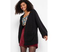Strickjacke BONPRIX "Oversize-Strickjacke", Damen, Gr. 36/38 (S), schwarz, Obermaterial: 75% Polyacryl, 22% Polyester, 3% Elasthan, oversize, Strickjacken Strickjacke, Oversize-Passform, mit aufgesetz