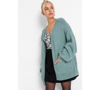 Strickjacke BONPRIX "Oversize-Strickjacke", Damen, Gr. 44/46 (L), grün (rauchsalbei meliert), Obermaterial: 75% Polyacryl, 22% Polyester, 3% Elasthan, oversize, Strickjacken Strickjacke, Oversize-Stri