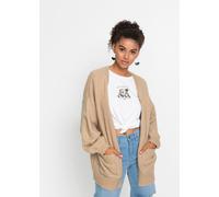 Strickjacke BONPRIX "Oversize-Strickjacke", Damen, Gr. 52/54 (XXL), beige (new beige meliert), Obermaterial: 75% Polyacryl, 22% Polyester, 3% Elasthan, oversize, Strickjacken Strickjacke, Oversize-Pas