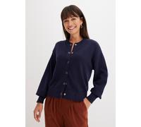 Strickjacke BONPRIX "Strickjacke aus reiner Baumwolle", Damen, Gr. 40/42 (M), blau (dunkelblau), Strick, Obermaterial: 100% Baumwolle, unifarben, festlich, oversize normal, Rundhals, Rippbündchen, Str