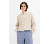 Strickjacke BONPRIX "Strickjacke mit Zopmuster", Damen, Gr. 32/34 (XS), beige (beige meliert), Obermaterial: 67% Polyacryl, 30% Polyester, 3% Elasthan, bequem, Strickjacken Strickjacke, mit Zopfmuster
