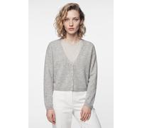 Strickjacke BOSS ORANGE "Farano Premium Damenmode", Damen, Gr. M, grau (light, pastel grau 056), Strick, Obermaterial: 43% Alpaka, 29% Wolle, 28% Polyamid, unifarben, relaxed fit hüftbedeckend, V-Auss