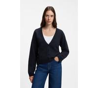 Strickjacke BOSS ORANGE "Farano Premium Damenmode", Damen, Gr. M, schwarz (dunkelblau 408), Strick, Obermaterial: 43% Alpaka, 29% Wolle, 28% Polyamid, unifarben, relaxed fit hüftbedeckend, V-Ausschnit