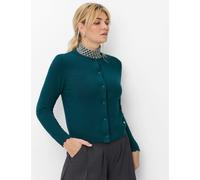 Strickjacke BRAX "Style ANN", Damen, Gr. 34, grün (dunkelblau), Strick, 72% Viskose, 28% Polyamid, Rundhals, Strickjacken Strickjacke, Easy Knit: Strickjacke im Viskosemix (46899418-34) dunkelblau