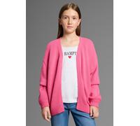 Strickjacke BRUNO BANANI "Cardigan, Strickjacke in offener weiter Form", Mädchen, Gr. 128/134, pink (pink meliert), Grobstrick, Obermaterial: 100% Polyacryl, unifarben, Basic hüftbedeckend, V-Ausschni