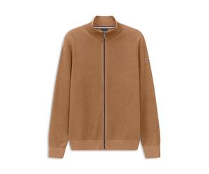 Strickjacke BUGATTI "Basic Essential", Herren, Gr. 4XL, beige (60, taupe), 100% Baumwolle, unifarben, regular fit, ohne Ausschnitt, Rippbündchen, Strickjacken Strickjacke, mit Reißverschluss (73702313