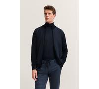 Strickjacke BUGATTI "Regular Fit", Herren, Gr. 3XL, blau (390, marine), Jersey, 100% Baumwolle, unifarben, regular fit, ohne Ausschnitt, Rippbündchen, Strickjacken Strickjacke, mit Stehkragen und Reiß