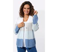 Strickjacke CASUAL LOOKS, Damen, Gr. 38, mittelblau, ecru, geringelt, 100% Baumwolle, gemustert, gestreift, Strickjacken Strickjacke (81005409-38) mittelblau, ecru, geringelt