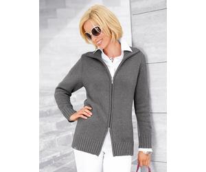 Strickjacke CASUAL LOOKS, Damen, Gr. 44, grau (grau, meliert), 50% Baumwolle, 50% Polyacryl, unifarben, figurumspielend, Strickjacken Strickjacke (739824-44) grau, meliert