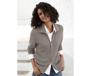 Strickjacke CASUAL LOOKS, Damen, Gr. 46, grau (taupe, meliert), 50% Baumwolle, 50% Polyacryl, unifarben, figurumspielend, Strickjacken Strickjacke, Topseller (739697-46) taupe, meliert
