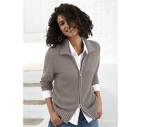 Strickjacke CASUAL LOOKS, Damen, Gr. 48, grau (taupe, meliert), 50% Baumwolle, 50% Polyacryl, unifarben, figurumspielend, Strickjacken Strickjacke (739697-48) taupe, meliert