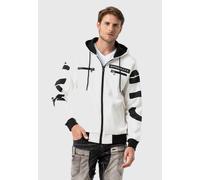 Strickjacke CIPO & BAXX "Cipo & Baxx Sweatjacken", Herren, Gr. L, weiß (ecru), Obermaterial: 70% Baumwolle CO. 30% Polyester PES., uni, regular fit, Strickjacken Strickjacke, mit Ärmel- und Rückenprin