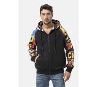 Strickjacke CIPO & BAXX "CL589", Herren, Gr. S, bunt (schwarz), Feinstrick, 70% Baumwolle, 30% Polyester, bedruckt, regular fit, Rundhals, Raglanärmel Rippbündchen, Strickjacken Strickjacke, mit knall
