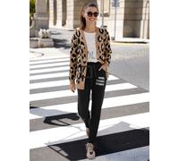 Strickjacke CLASSIC BASICS, Damen, Gr. 44, gelb (camel, schwarz, gemustert), 100% Polyacryl, animal-print, gemustert, Strickjacken Strickjacke (16741008-44) camel, schwarz, gemustert