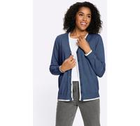 Strickjacke CLASSIC BASICS, Damen, Gr. 48, jeansblau, ecru, 100% Baumwolle, unifarben, Strickjacken Strickjacke (23376430-48) jeansblau, ecru