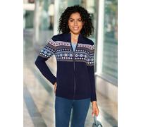 Strickjacke CLASSIC BASICS, Damen, Gr. 50, blau (marine, orchidee, gemustert), 100% Polyacryl, gemustert, unifarben, Strickjacken Strickjacke (87861854-50) marine, orchidee, gemustert