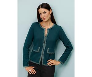 Strickjacke CREATION L, Damen, Gr. 42, petrol, 42% Viskose, 28% Polyamid, 20% Polyester, 10% Wolle, unifarben, Strickjacken Strickjacke (34344501-42) petrol
