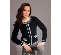 Strickjacke CREATION L PREMIUM, Damen, Gr. 48, schwarz-weiß (schwarz), 70% Wolle, 30% Polyamid, unifarben, Strickjacken Strickjacke (32448745-48) schwarz