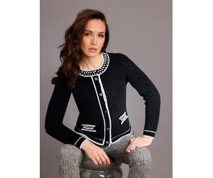Strickjacke CREATION L PREMIUM, Damen, Gr. 48, schwarz-weiß (schwarz), 70% Wolle, 30% Polyamid, unifarben, Strickjacken Strickjacke (32448745-48) schwarz