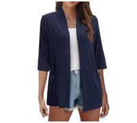 Strickjacke Damen 3/4 Ärmel, Cardigan Damen, Einfarbig Shrug Regular Fit Übergangsjacke Strick Jacke Frühling Leichte Sommerjacke, Strickjacken Für Damen Light Jacket Casual Kimono Jäckchen