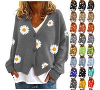 Strickjacke Damen Cardigan Kurz Pullover Strickjacken Elegante Winter Warm Herbst Jacke Strick Übergangsjacke Leichte Sweater Norweger Strickpullover Strickmantel Mit Knöpfen Grau Khaki Grün 3xl 4xl M