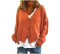 Strickjacke Damen Casual Kurz Knopfleiste Cardigan Strickjacken Langarm mit knöpfen Strickjacke Einfarbig Elegant Leichte Herbst Winter Damenstrickjacke Strickmantel Strickcardigan Pullover Orange XL