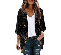 Strickjacke Damen Chiffon Bedruckte Jacke Herbst Sommer Dreiviertel Ärmel Bedrucktes Oberteil, Cardigan Elegant Schick, Sale Angebote Übergangsjacke Weich Und Bequem, Blouson Häkeljacke Hochwertig