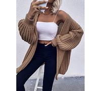 Strickjacke Damen,Damen-Strickjacke, Braun, Einfarbig, Grob, Gehäkelt, Mittellang, Gestrickter Mantel, Weich, Frühling, Herbst, Warme Strickjacke, Langarm, Offener Pullover, Lässige Outing-Outwea