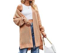 Strickjacke Damen Grobstrick,Langer Grobstrickpullover Für Damen, Strickjacke, Strickmantel, Modisch, Schlicht, Langärmelig, Vorne Offen, Strickjacke, Lässiger Seitenschlitz, Strick-Oberbekleidun