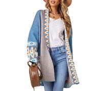 Strickjacke Damen Grobstrick,Langer Grobstrickpullover Für Damen, Strickjacke, Wolle, Strickmantel, Azteken-Ethno-Druck, Langärmelig, Vorne Offen, Strickjacke, Verdickte Strick-Oberbekleidung, Wei