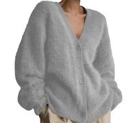 Strickjacke Damen Herbst Kaschmir Pullover - Flauschiger Cardigan Wolle Strickjacken mit Knöpfen Plüsch Offene Vorderseite Gestrickt Einfarbig Weich Kurz Strickjacken Für Damen