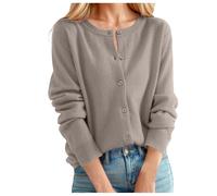 Strickjacke Damen Klassischer Rundhalsausschnitt Pullover Cardigan mit knöpfen Elegant Strickjacken Strickpullover Strickweste Langarm Jacke Teenager Mädchen Braun M