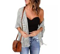 Strickjacke Damen Kurz, Bolero Cardigans Für Damen, Offener Bolero Strickkragen Mit Lochmuster, Transparenter Sommer Shrug, Dünnes, Weiches Top Mit Lochmuster Und Quasten Für Damen Und M